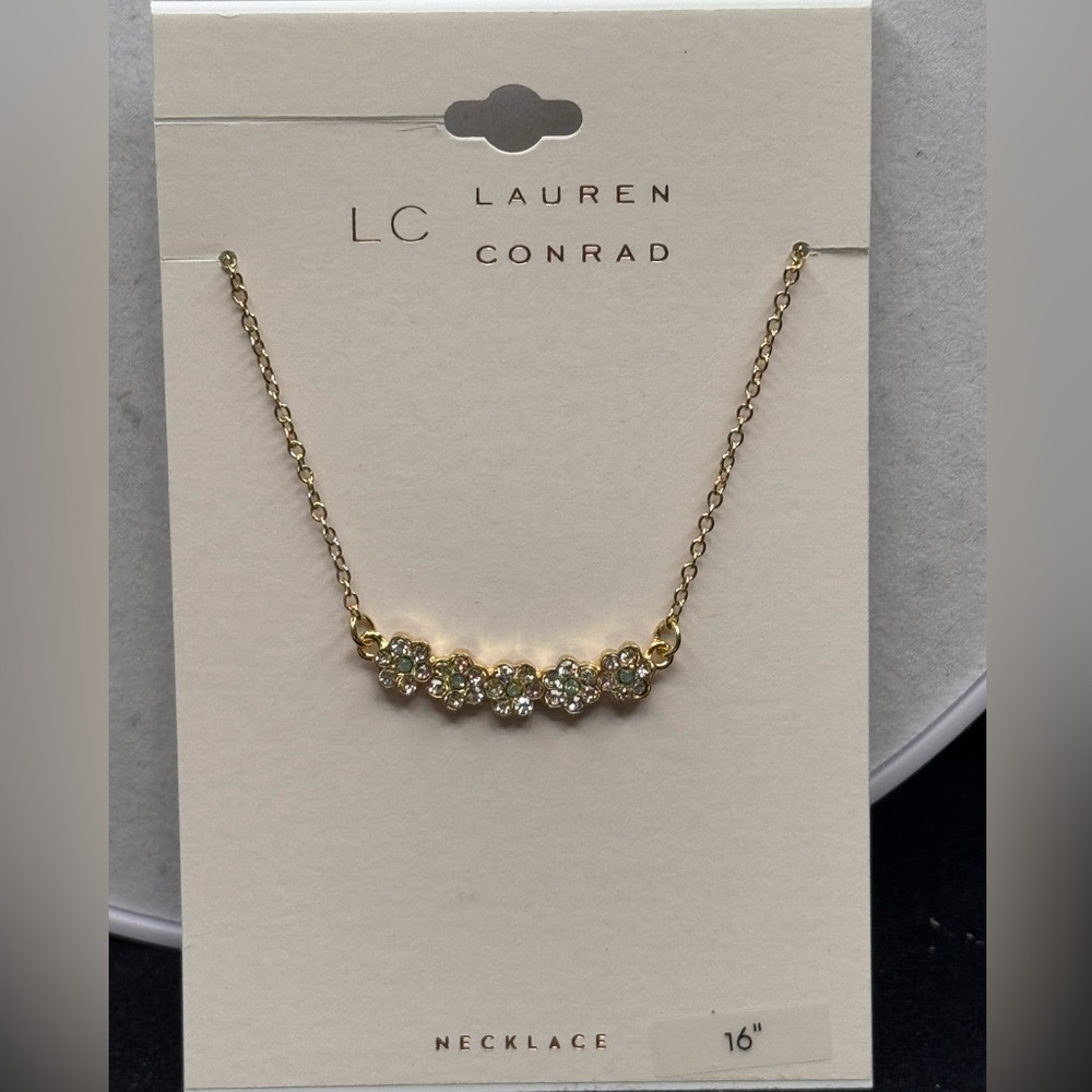 LC Lauren Conrad Gold Floral Crystal Necklace 16 inch